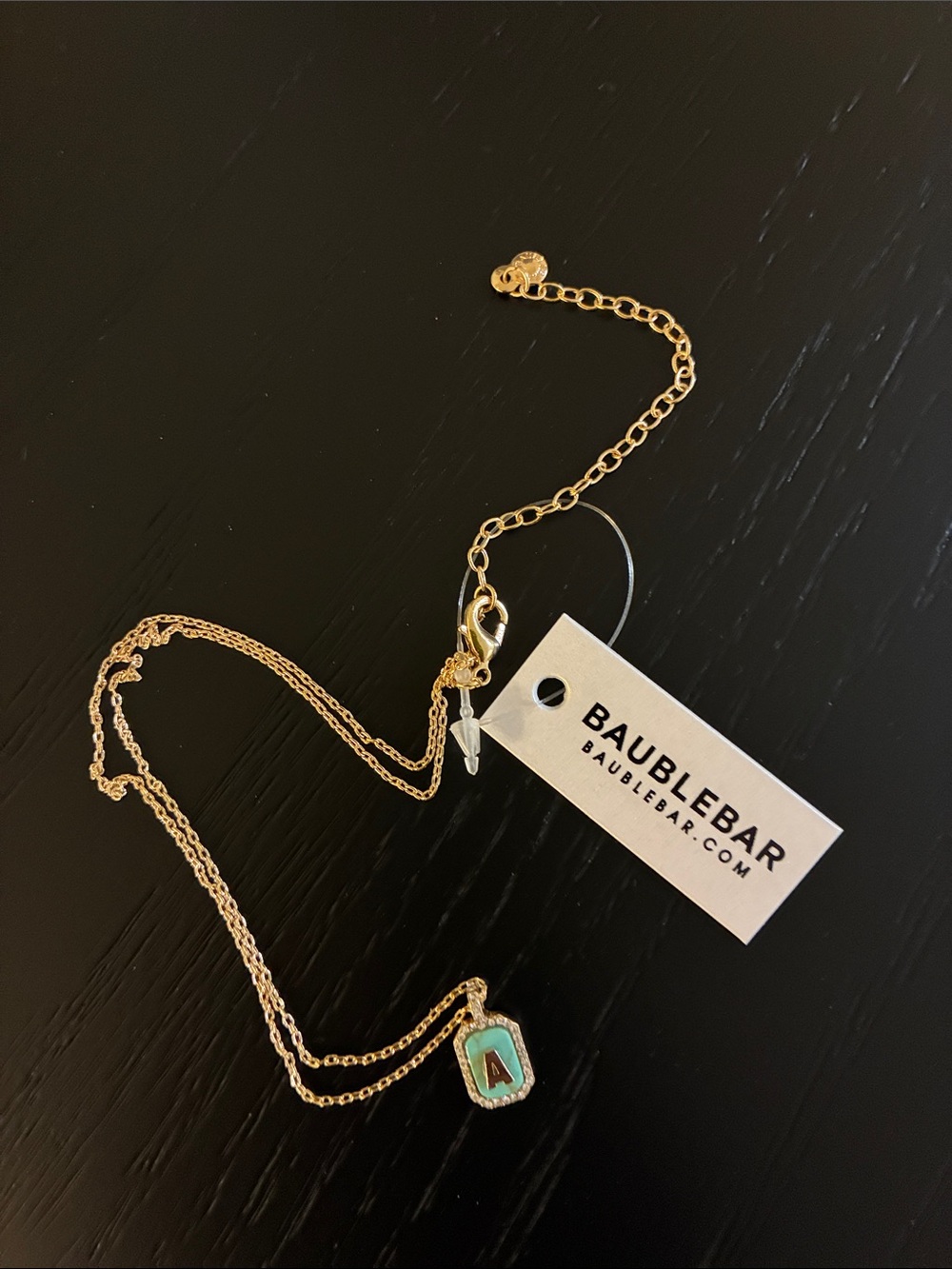 BaubleBar Initial Necklace with Aqua Letter 'A' Pendant